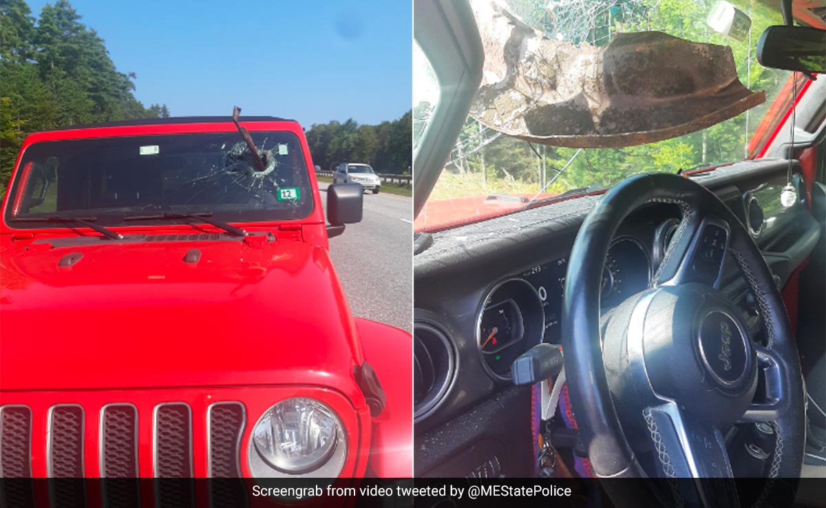 Close Call For US Woman As Sharp Metal Crashes Into Her Car’s Windshield