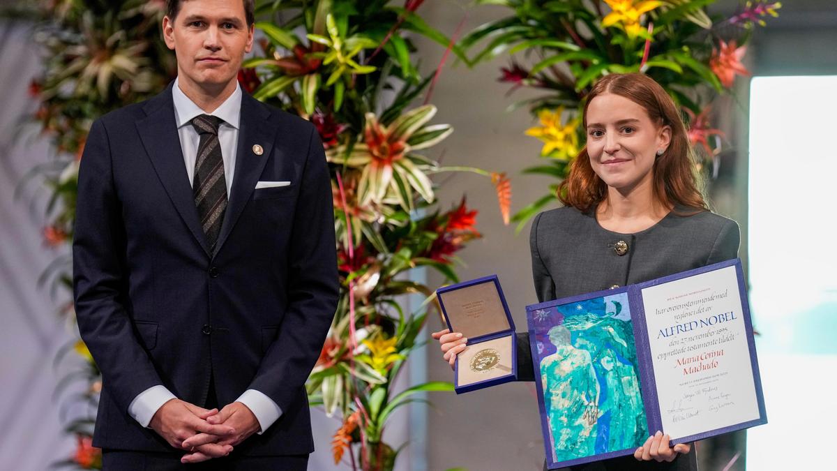 Daughter of Venezuela’s Machado picks up Nobel peace prize in her absence