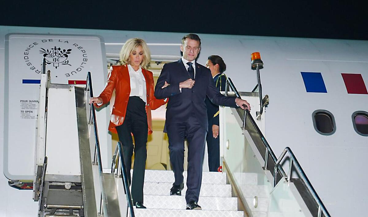 French President Emmanuel Macron lands in Mumbai for his India visit