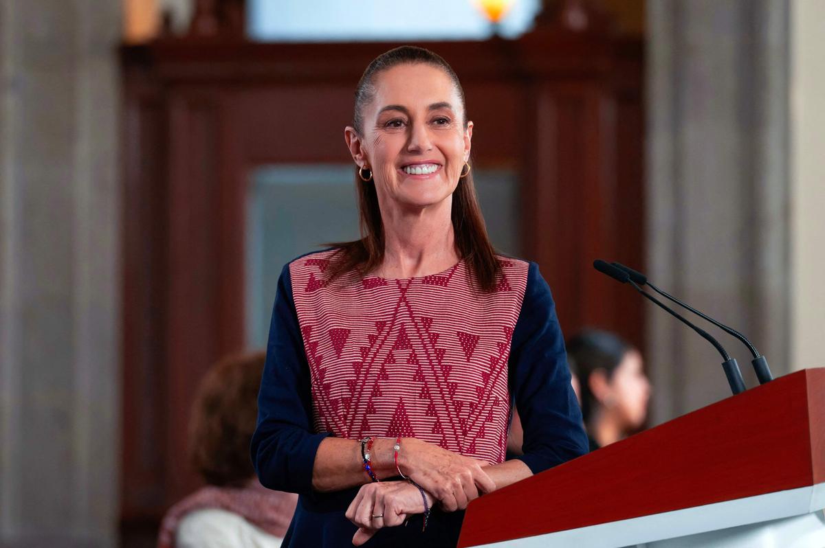 Watch: Mexican President Claudia Sheinbaum tosses football at press conference