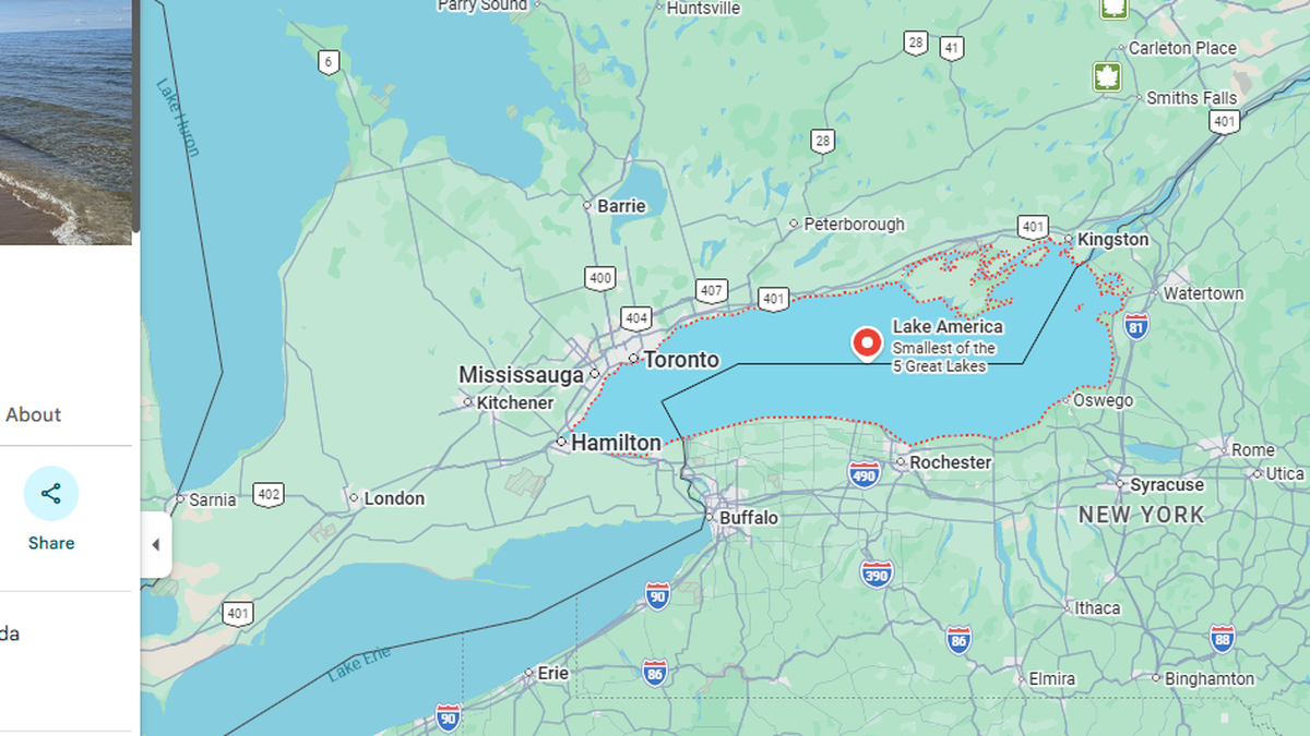 Google Maps now shows ‘Lake America’ in U.S., not ‘Lake Ontario’