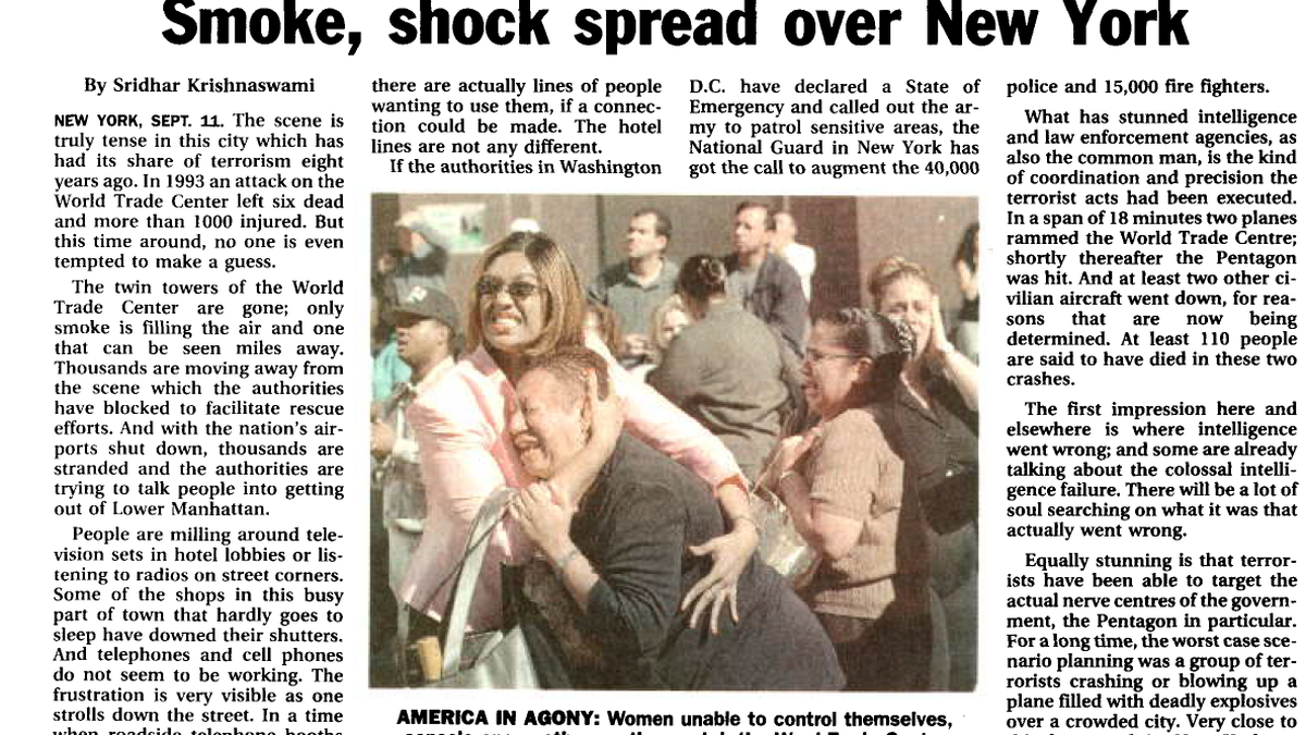 9/11 report from the ground: Smoke, shock spread over New York | The Hindu Archives